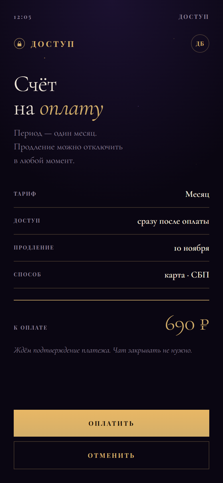 Экран оплаты